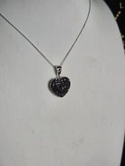 Pavé Heart Pendant Necklace, Black &amp; White Stones