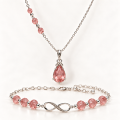 Custom Infinity Strawberry Quartz Necklace & Bracelet Set