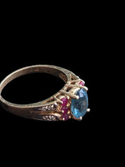10kt  Gold Natural Blue Topaz & Ruby Ring cocktail ring