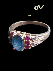 10kt  Gold Natural Blue Topaz & Ruby Ring cocktail ring